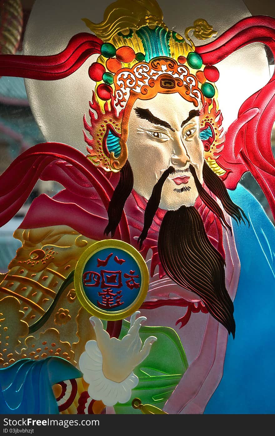 Painted Glass Of Chinese Deity