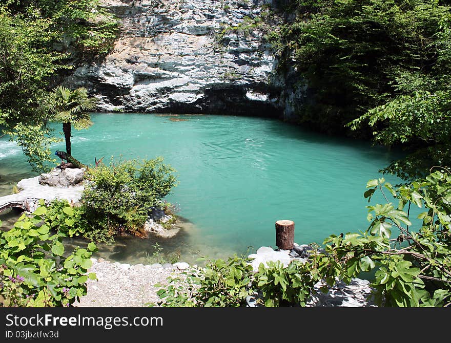 Blue lake in mountains of Abhaziya