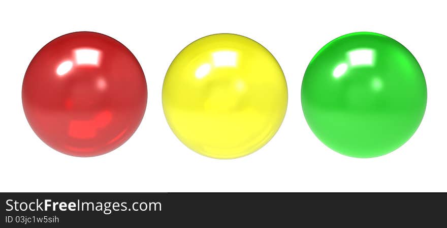 Three glass spheres of different shades on a white background