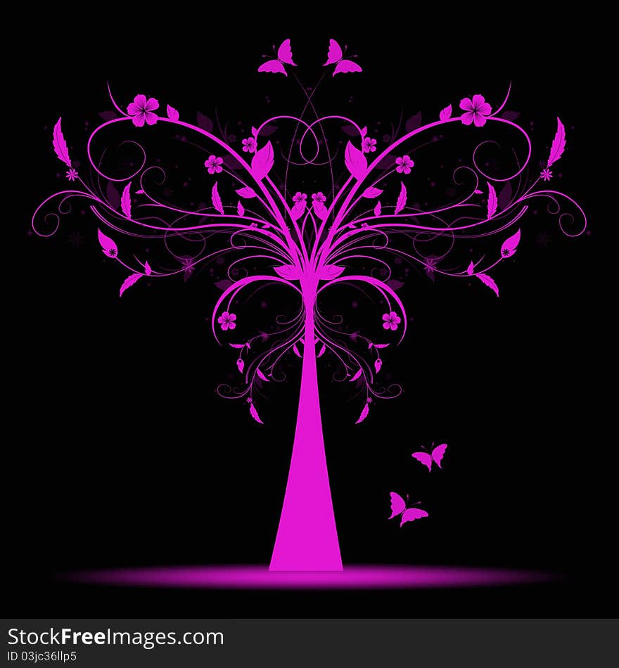 Beautiful and abstract art tree and butterfly