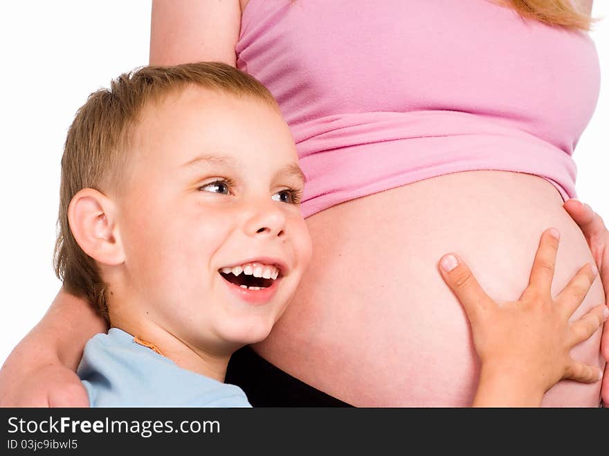 Portrait of son with her pregnant mom