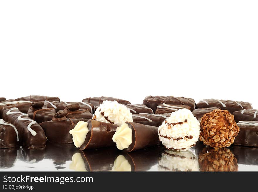 Chocolate sweets, isolated on a white background