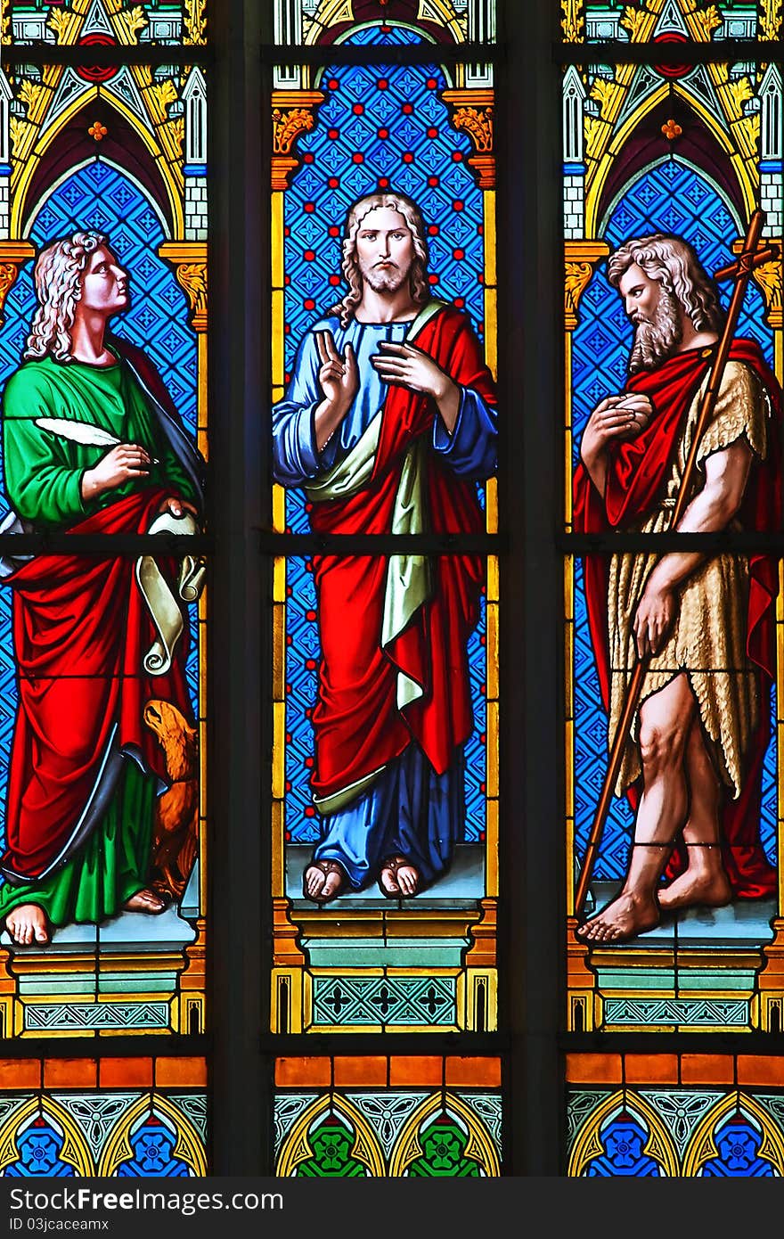 Stained glass window in Christian church