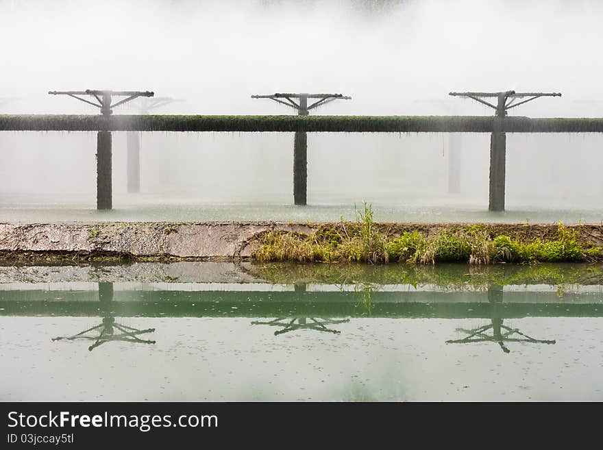 Sewage treatment system pipes in tank