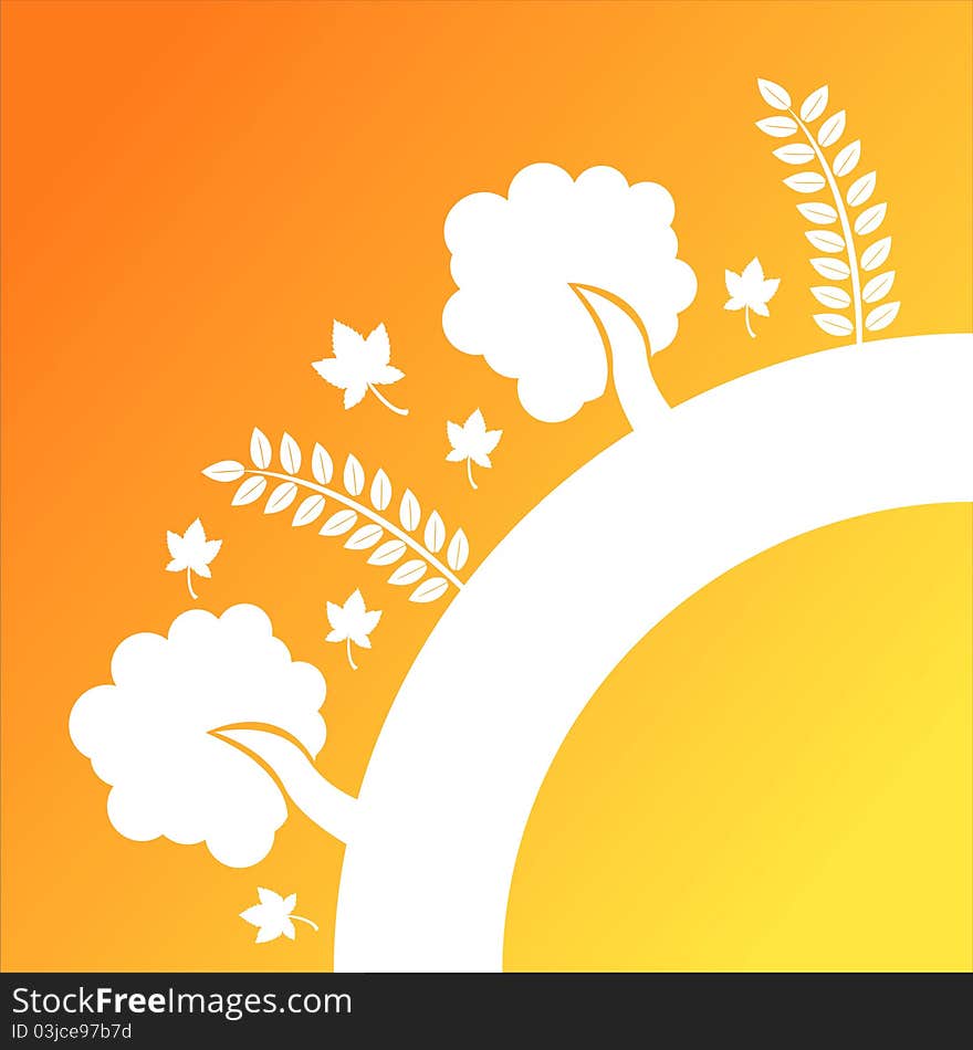 Glossy orange autumn background with plants and trees