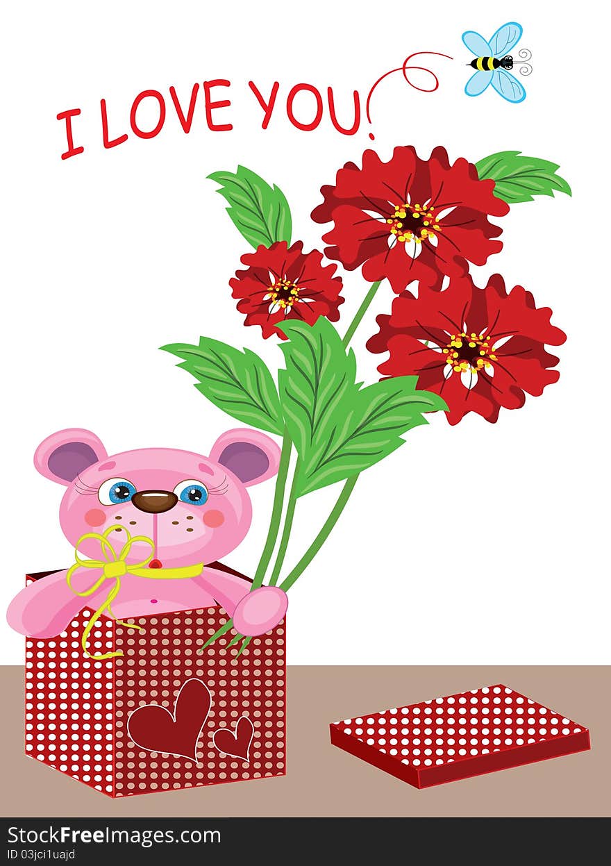 Valentine day ,background with bear in the box. Valentine day ,background with bear in the box