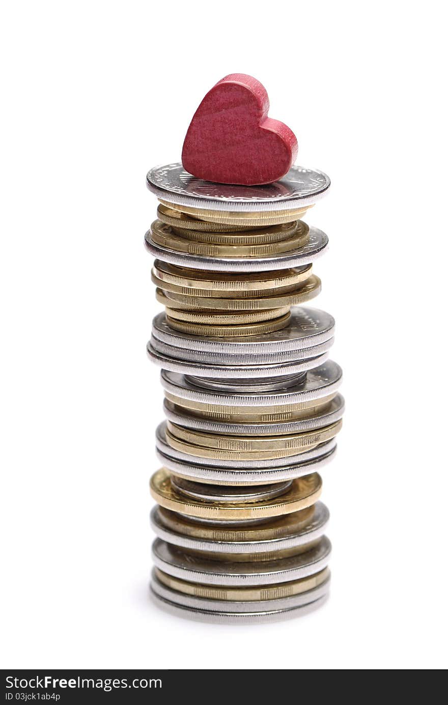 Stack of uah coins isolated on white background