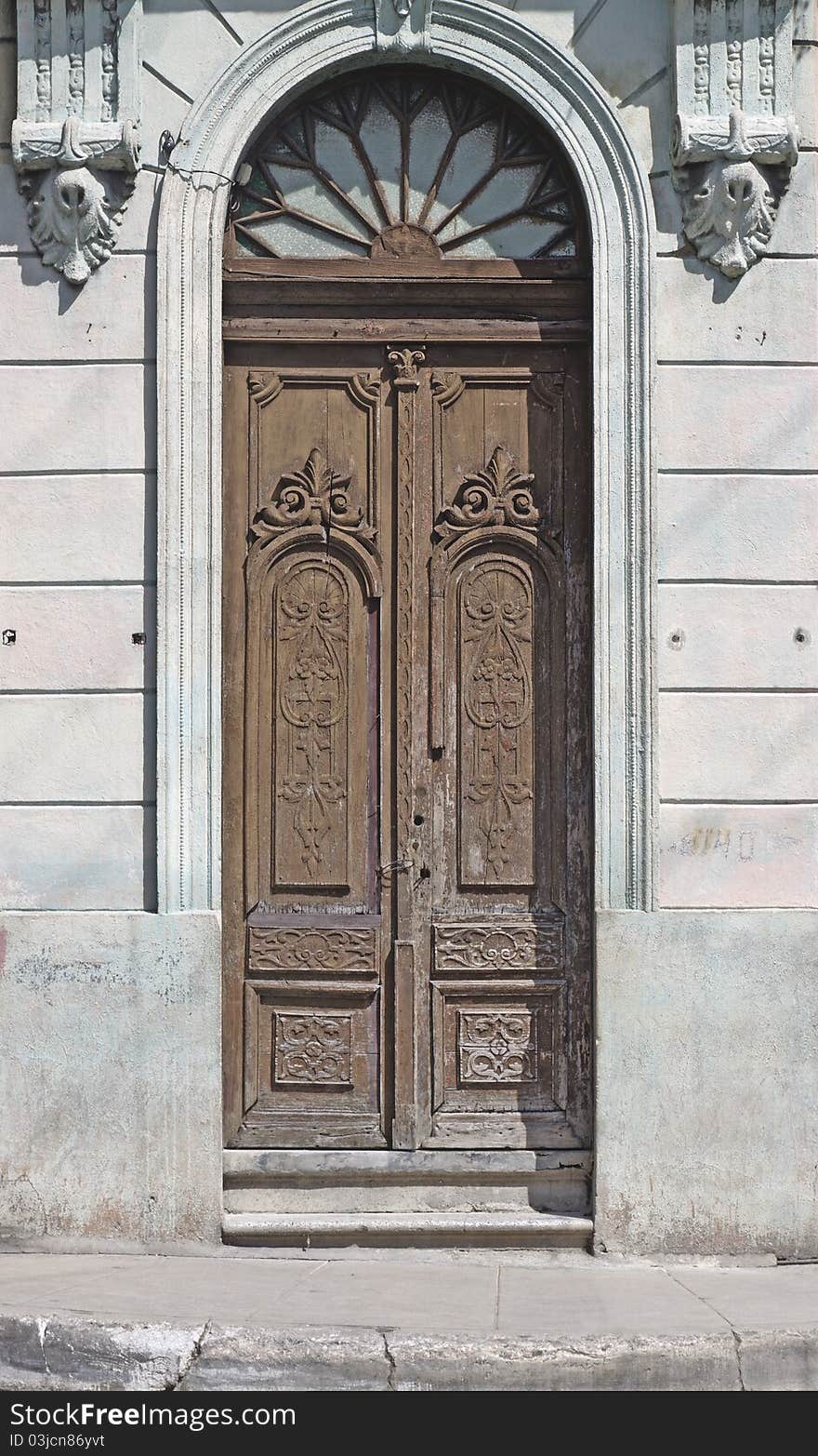 Old wooden door in historical house