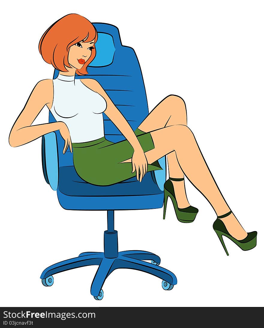 Beautiful business women sits in a chair in office