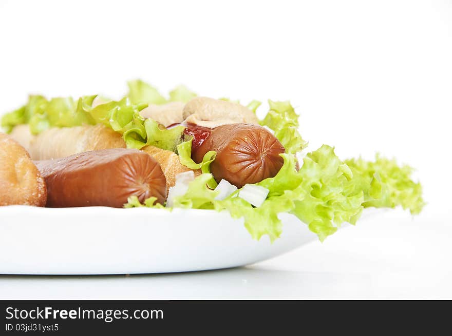 Hot dog  on plate on the white background