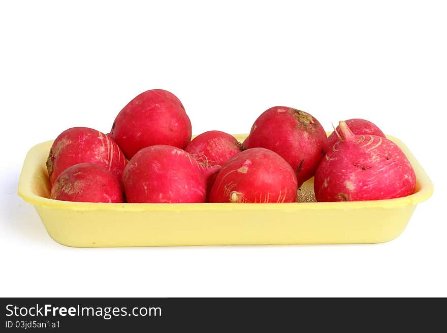 Radishes, studio, isolated on a white background. Radishes, studio, isolated on a white background.