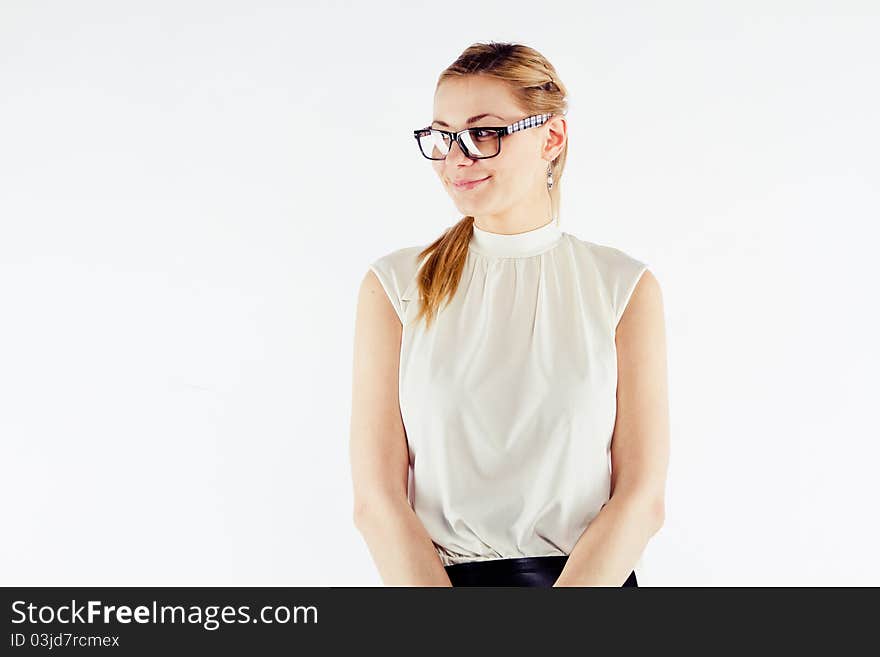 Smiling business woman isolated on white