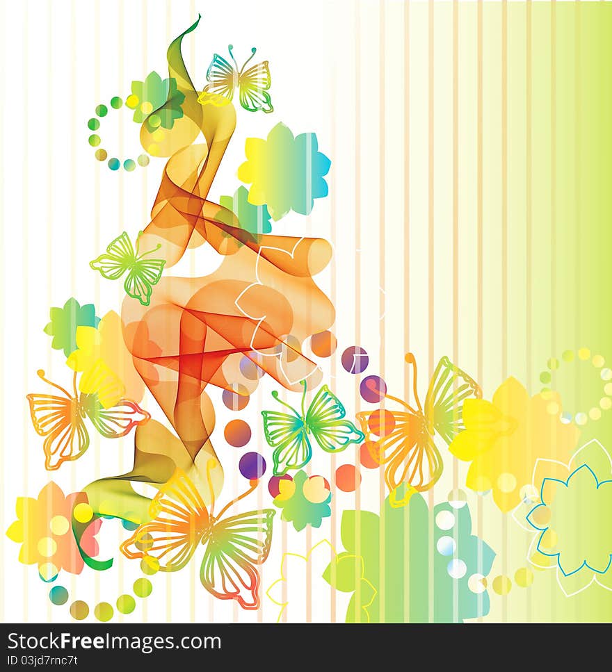 Bright floral background with butterfly