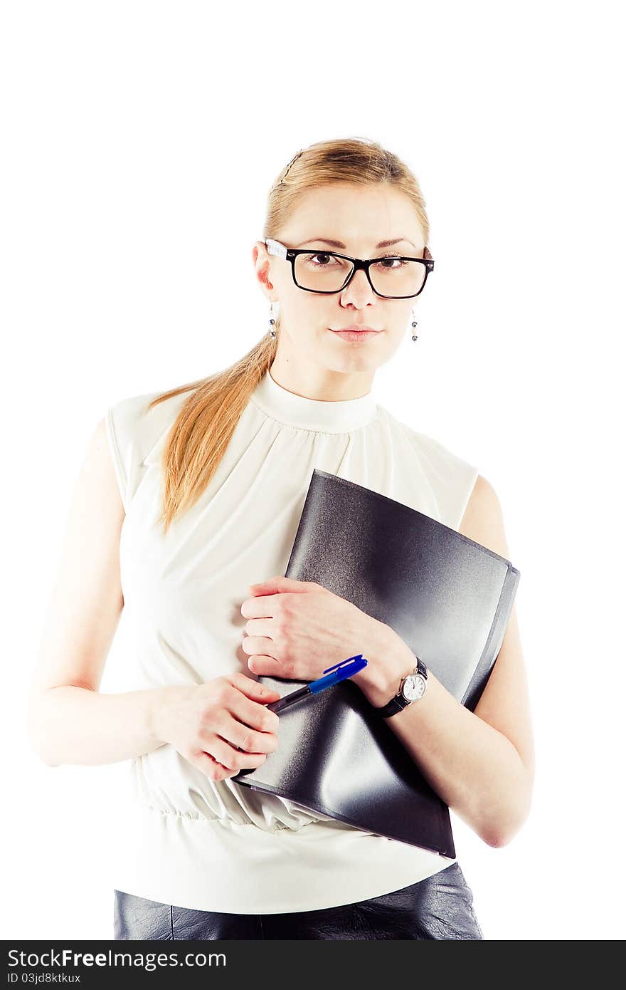 Smiling business woman isolated on white