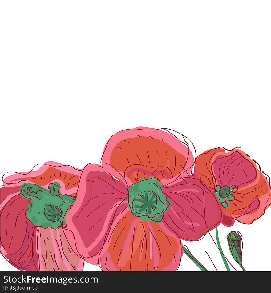 Drawing vector illustration with pink flowers. Drawing vector illustration with pink flowers