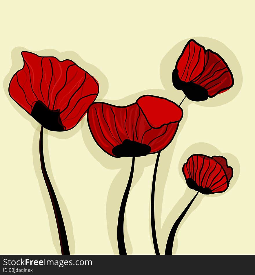 Abstract bight background with red poppies. Abstract bight background with red poppies