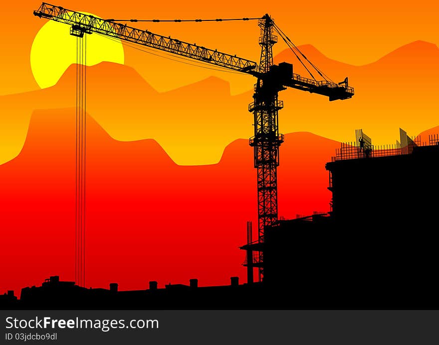 Construction cranes sun