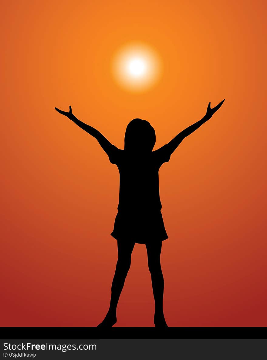 Silhouette of the girl on a background of the evening sky. Silhouette of the girl on a background of the evening sky