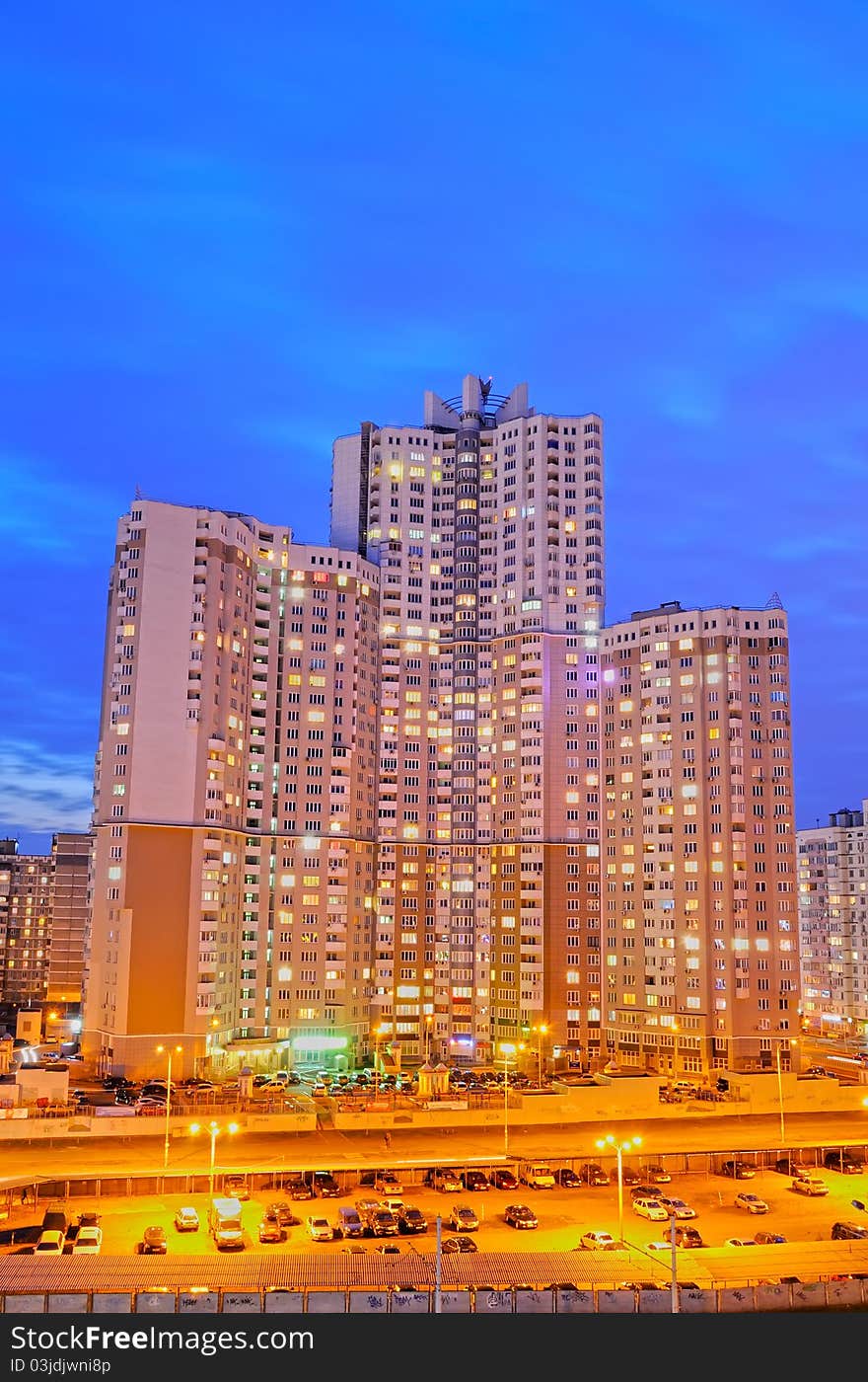 Multistoried building in night city