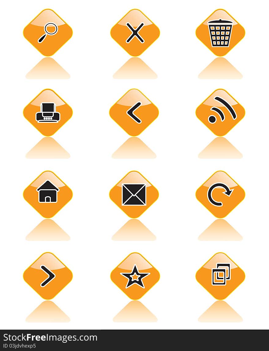 Set of icons on orange background for sites, browsers and others. Set of icons on orange background for sites, browsers and others