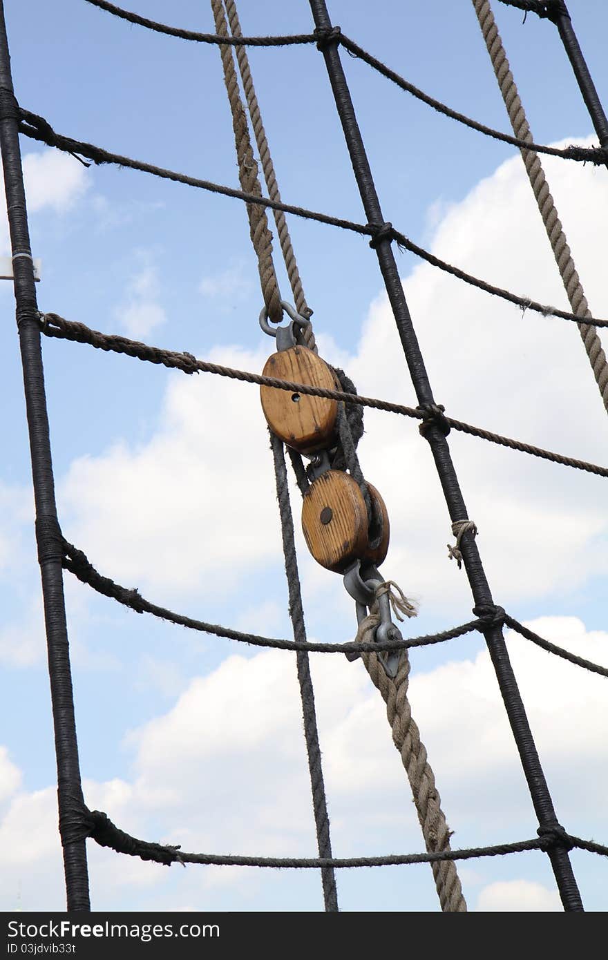 Close-up of equipment and ropes of a boat. Close-up of equipment and ropes of a boat