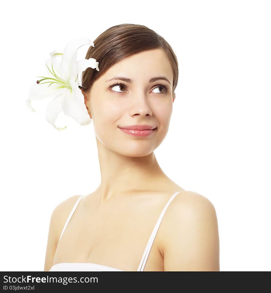 Beautiful girl with lily flower