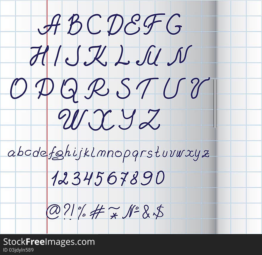 Hand written alphabet on squared paper. Hand written alphabet on squared paper