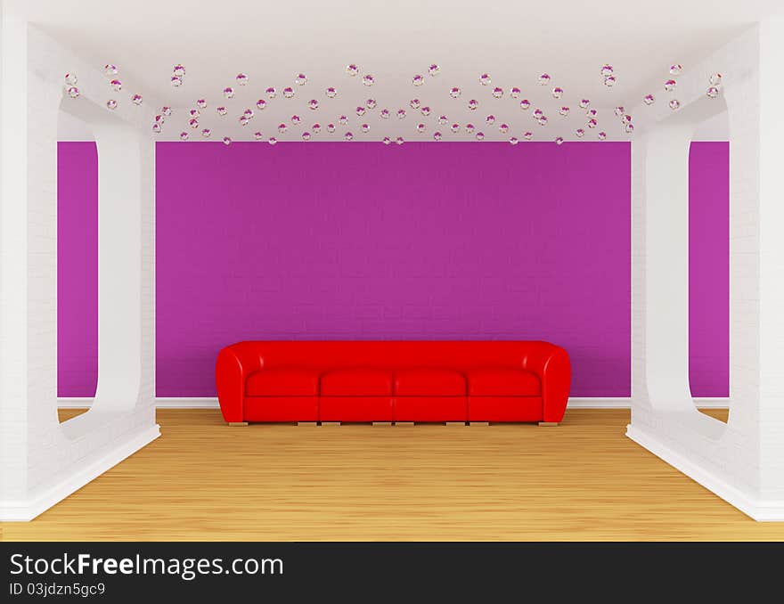 Gallery s hall with red divan