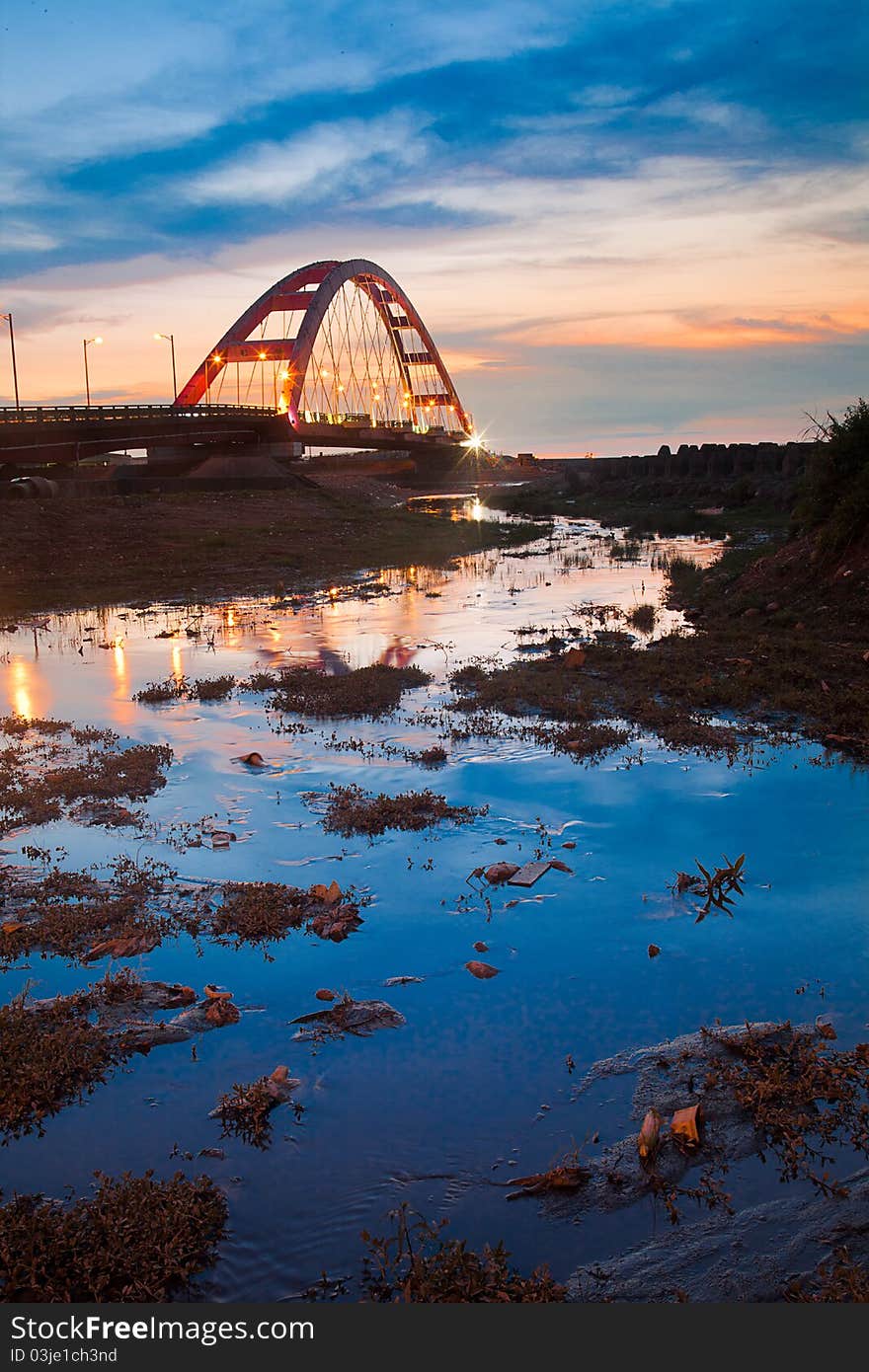 Blue Stype Color Red Bridge Sunset