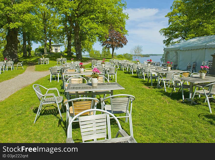 Traditional Swedish summer garden cafe, taken in Sweden on June 2011