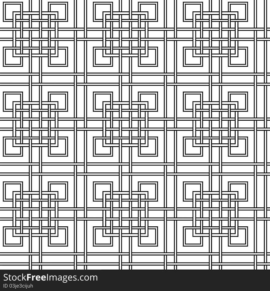 Geometrical seamless pattern with intertwining black squares.