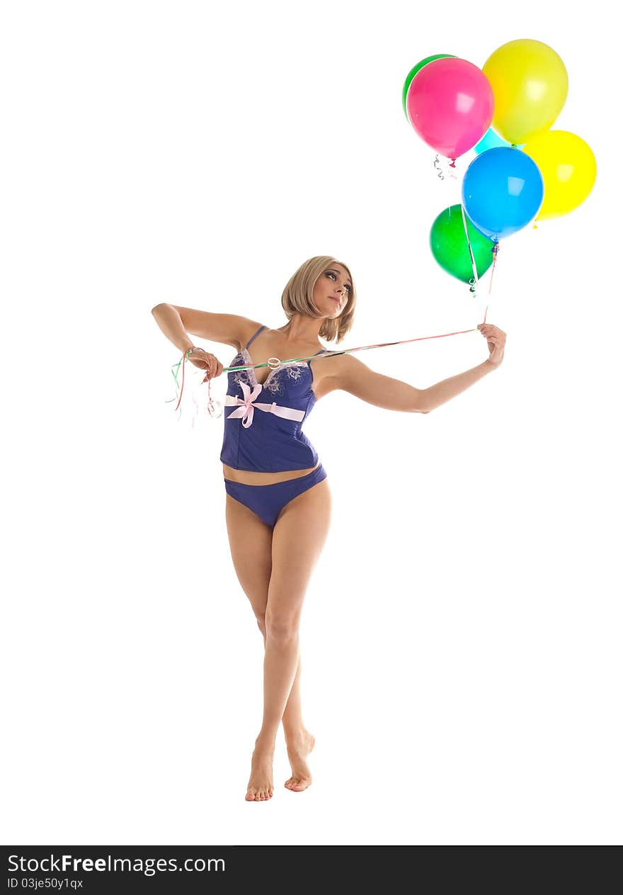 Beauty woman in lingerie with balloons