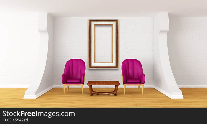 Gallery With Luxurious Chairs And Wooden Table