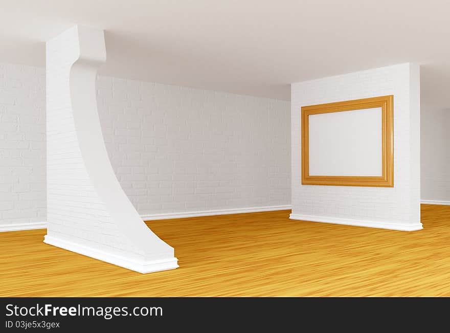 Empty gallery's hall with wooden floor