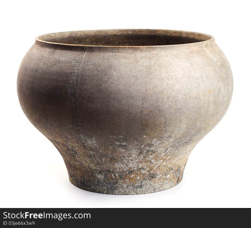 Old empty pot. Obsolete, Isolated. Old empty pot. Obsolete, Isolated