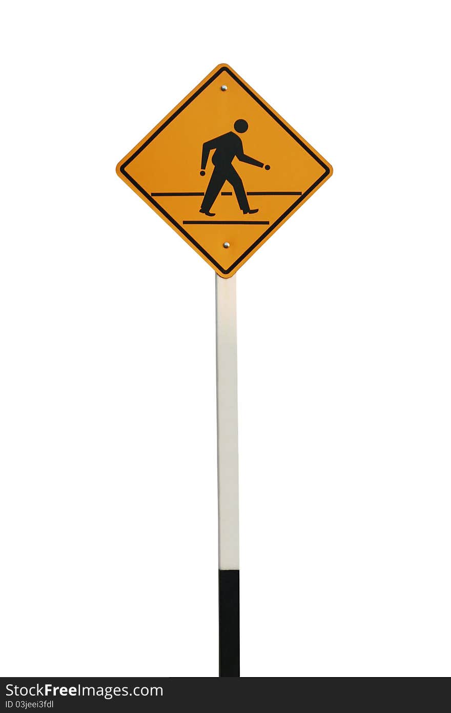 Yellow walk sign isolated on white