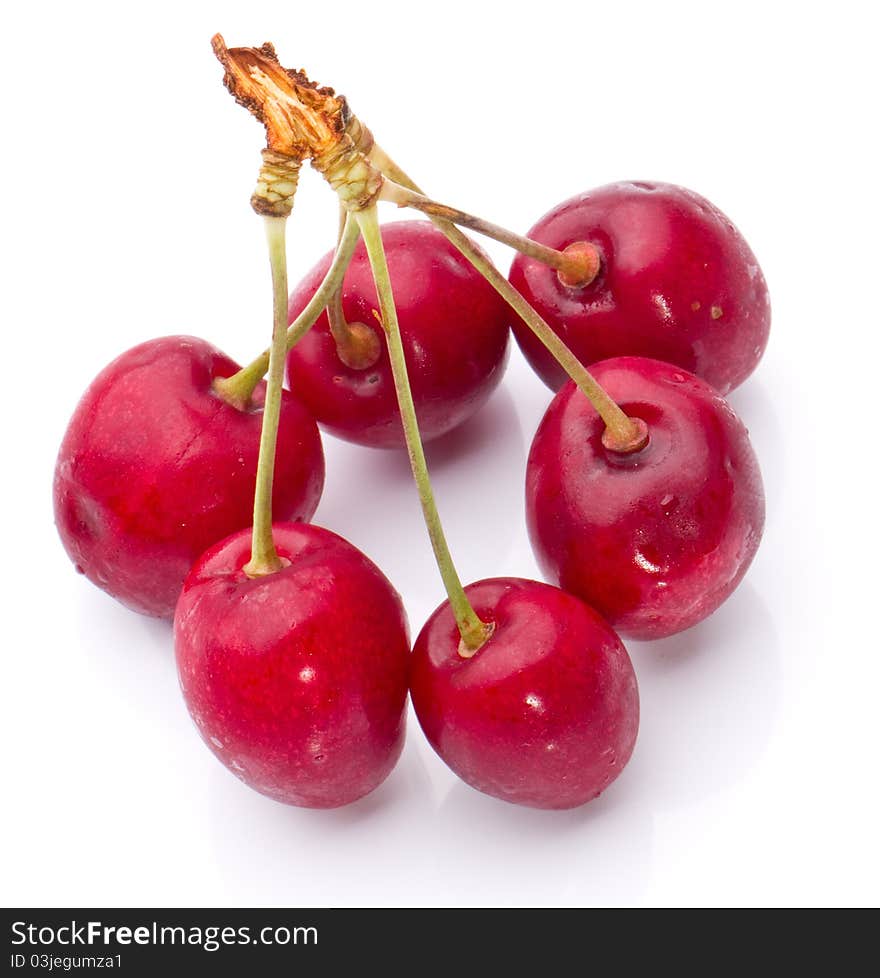 Red cherries isolated on a white background