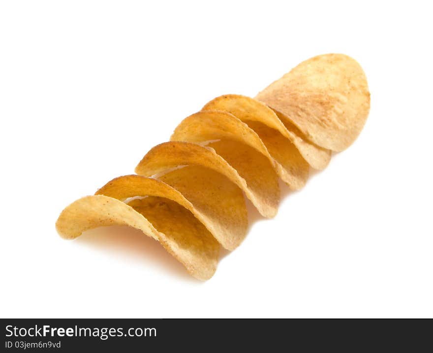 Chips lie horizontally on a white background. Chips lie horizontally on a white background