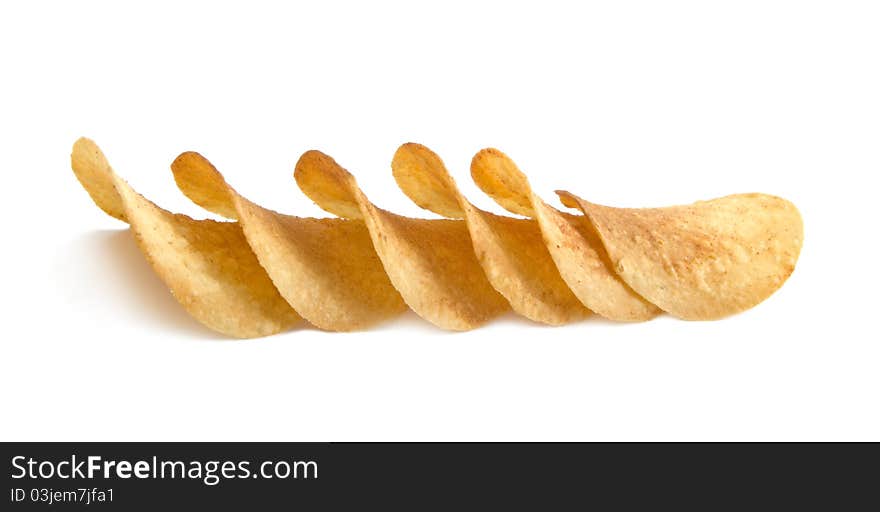 Chips lie horizontally on a white background. Chips lie horizontally on a white background