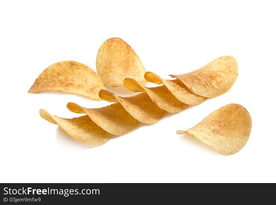 Chips lie horizontally on a white background. Chips lie horizontally on a white background