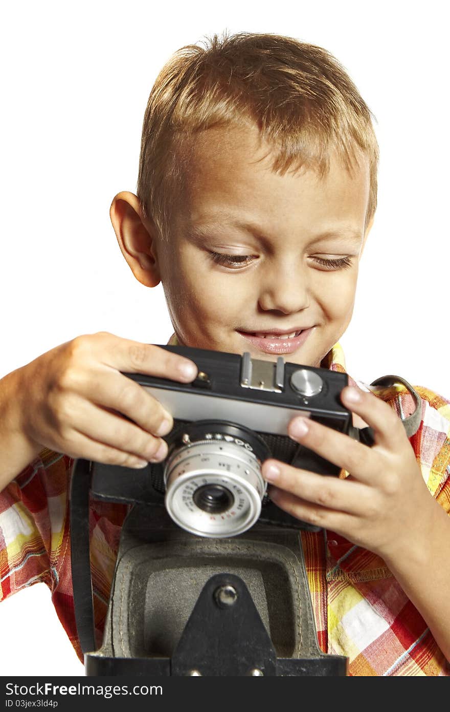 Boy portrait with a camera