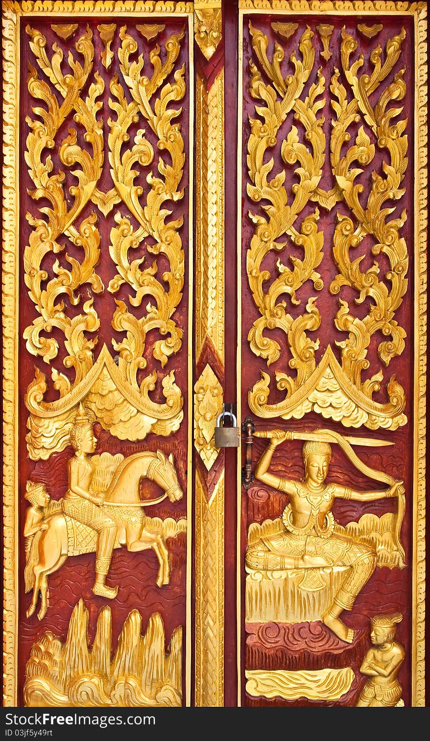 Golden Wood Carving,Traditional Thai Style in Thai Temple.