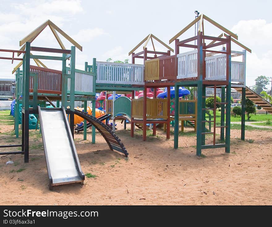 Colorful Playground and blue sky background.