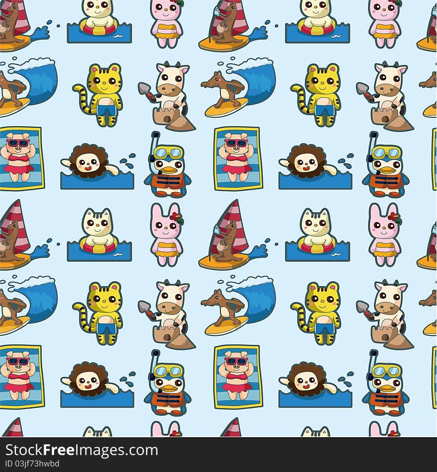 Cartoon Summer Animal Seamless Pattern