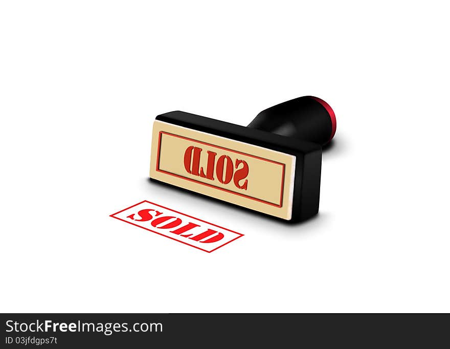 Image of rubber stamp with red sold sign. Image of rubber stamp with red sold sign