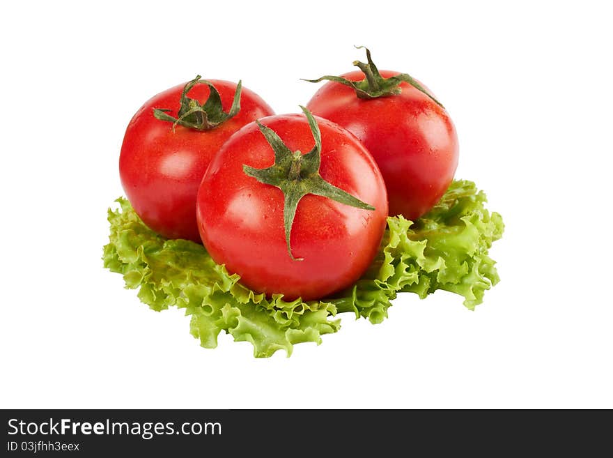 Three red tomato isolated on white background. Three red tomato isolated on white background