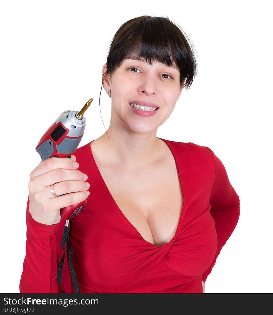 The young girl with an electric screw-driver