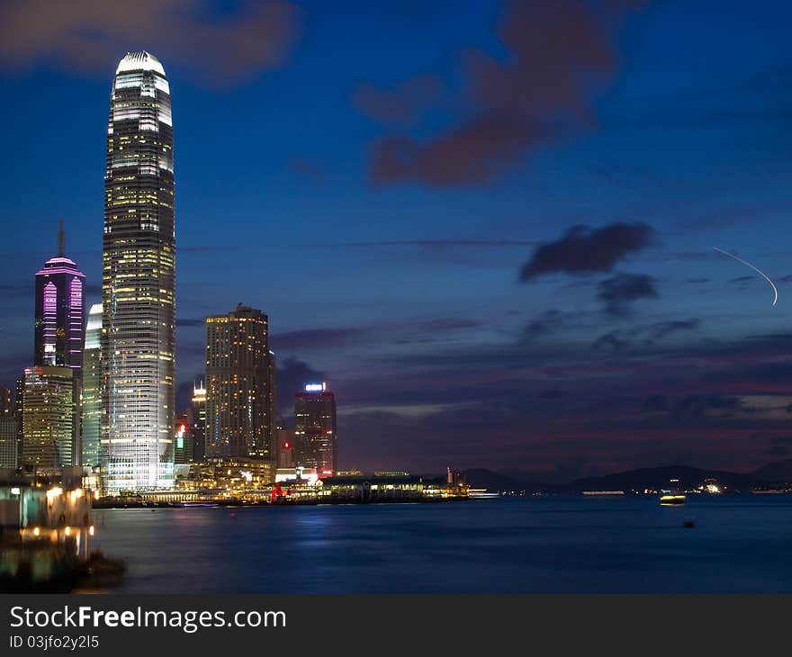 Hong Kong at night and landmark of International Finance Center