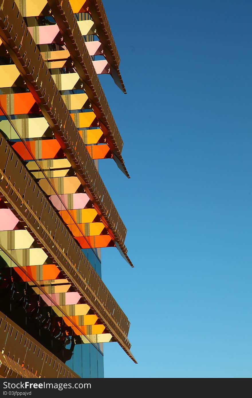 Office building with colorful awningS