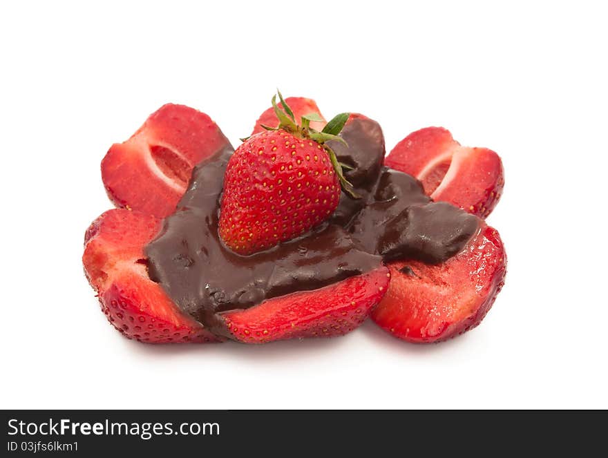 Strawberries in chocolate glaze on a white background